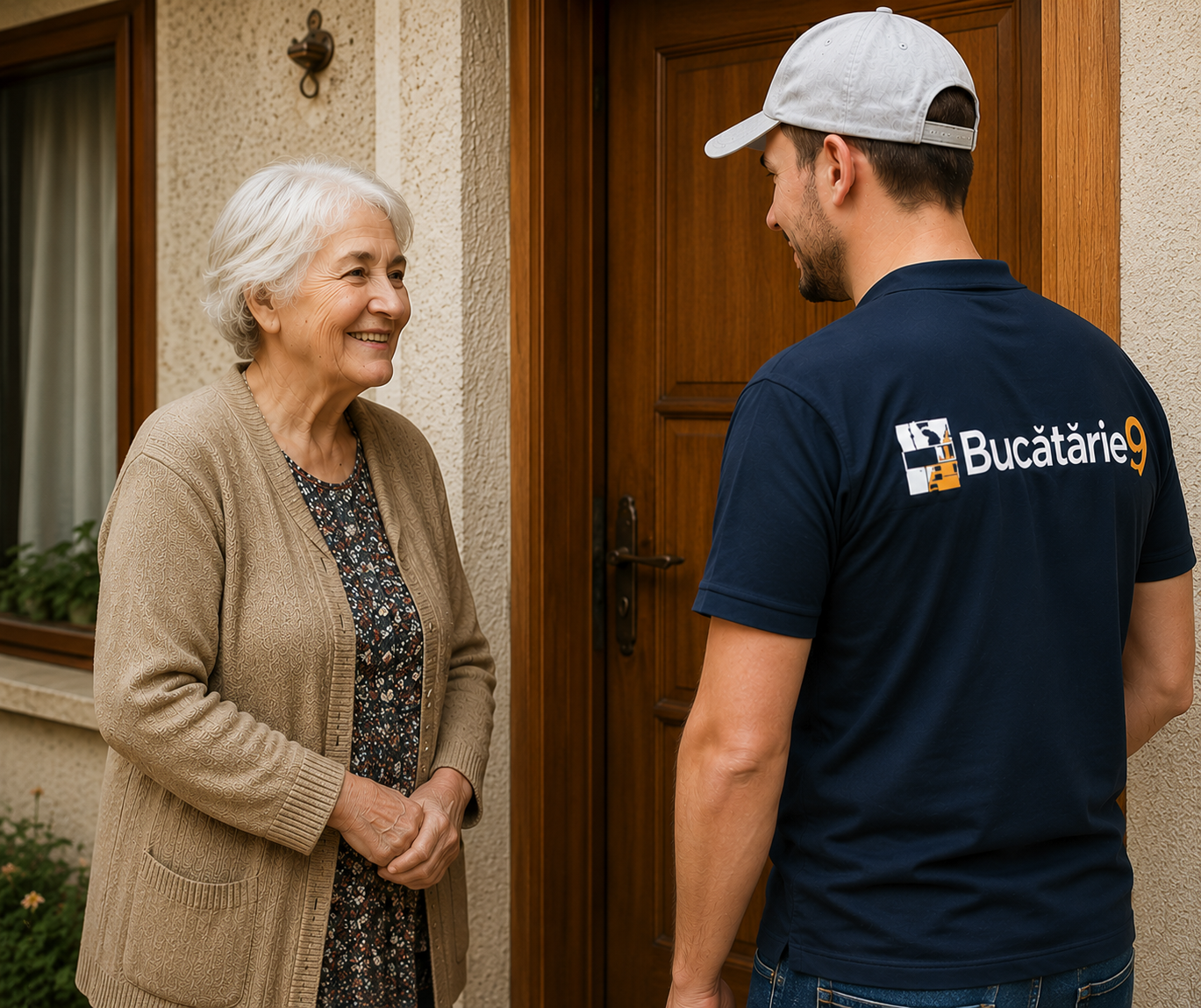 Reprezentant Bucatarie9 discutând cu o beneficiară