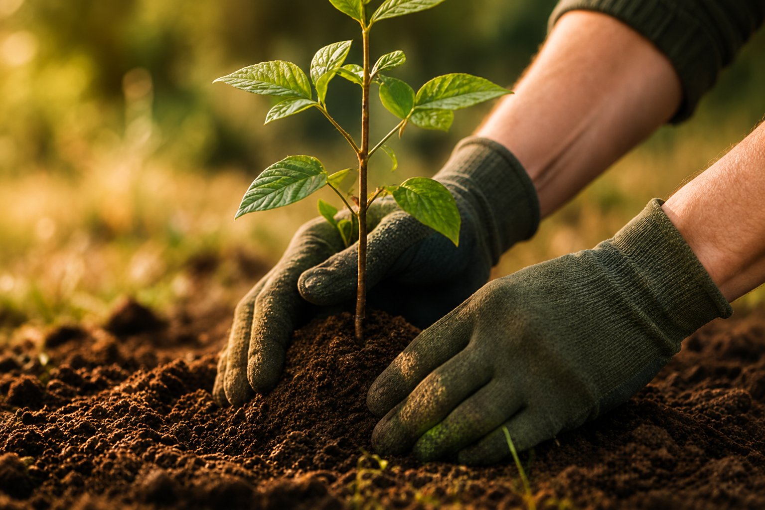 Mâini care plantează un puiet